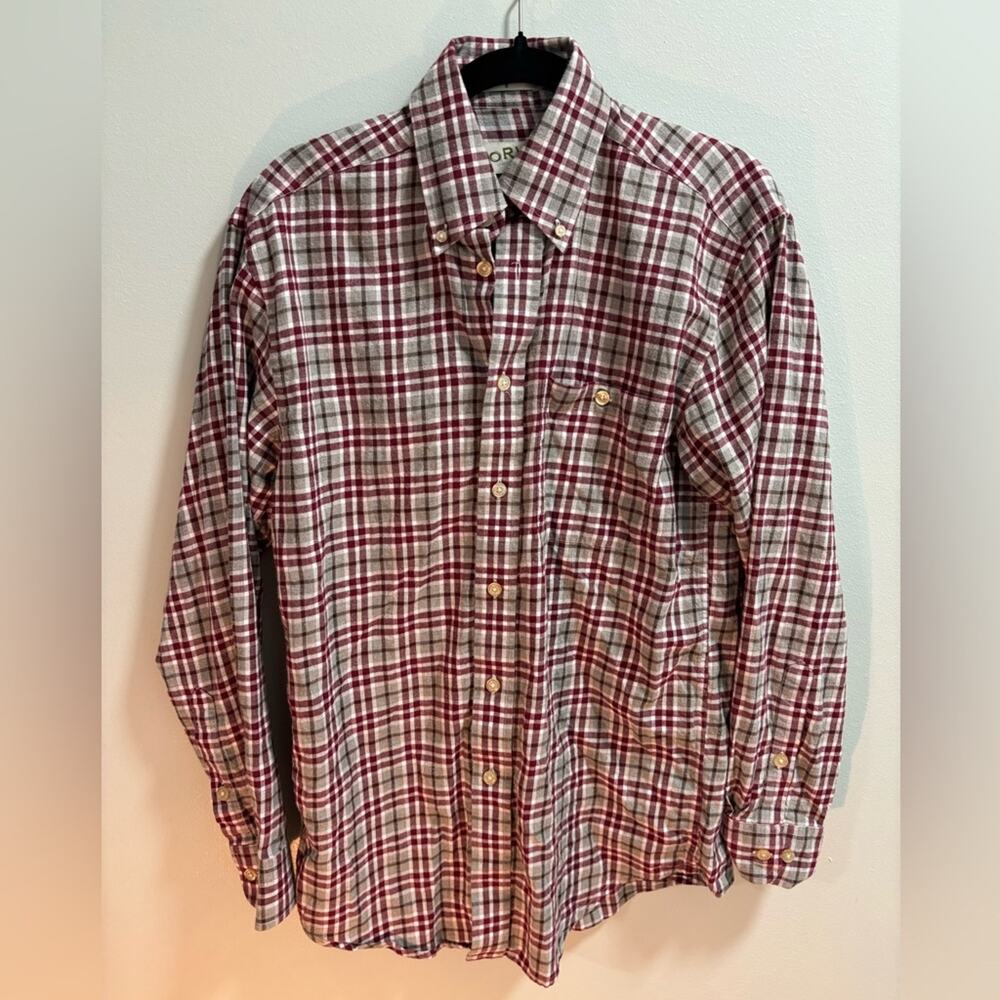 Orvis Red and Gray Plaid‎ Flannel Shirt Size Small 100% Cotton